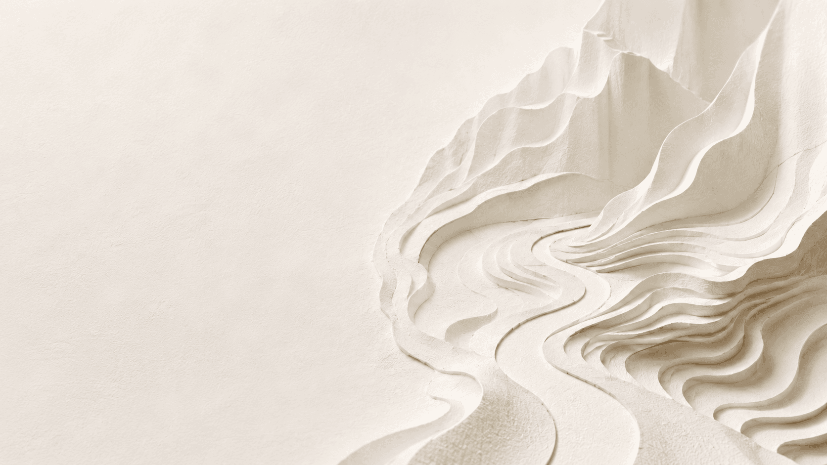 Sculptural ivory paper landscape with a winding path forward